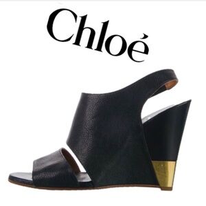 Authentic! Chole Eliza Elegant Black leather Wedge Sandals